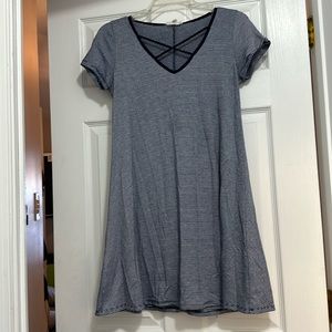 Blue and white striped cotton dress